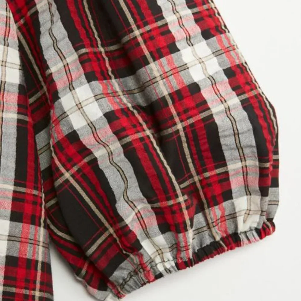 LOFT Women's NWT Petite Plaid‎ Puff Sleeve Top